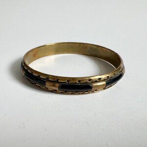 Vintage Black and Gold Brass Bangle Bracelet